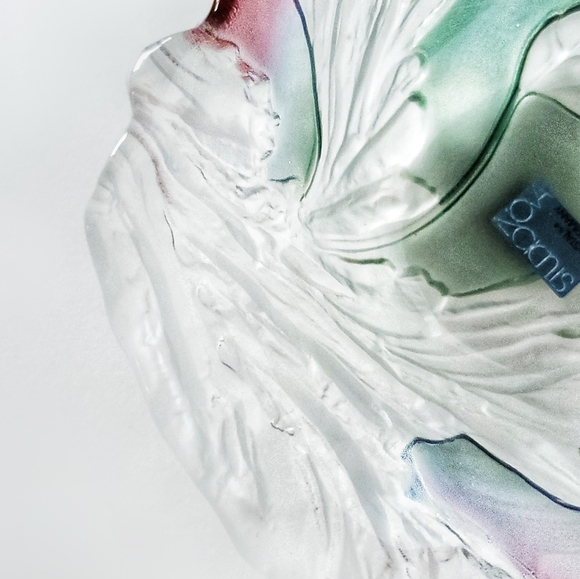 Vintage Crystal Bowl, Vtg Studio Nova, Tulip Floral Motif, Molded Matte Frosted - Picture 6 of 10